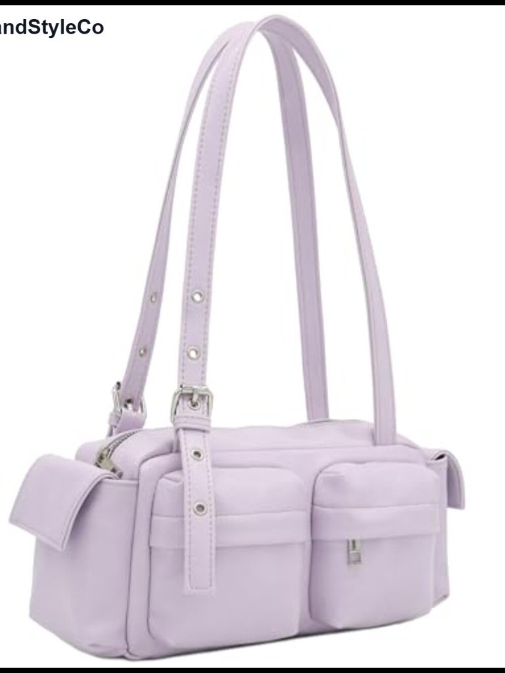 Glossy PU Leather Multi Pocket Shoulder Bag Adjustable Strap